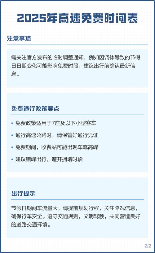2025年高速免费时间表(2025年高速免费时间表查询)